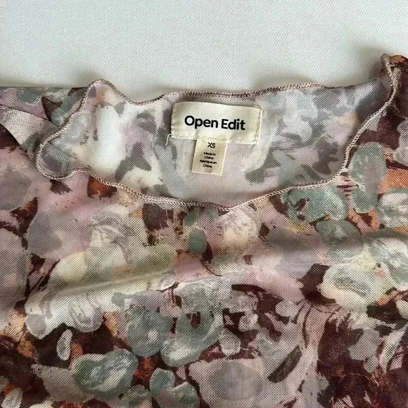Open Edit Nordstrom Print Mesh Top pink painted floral size xs - Picture 2 of 4